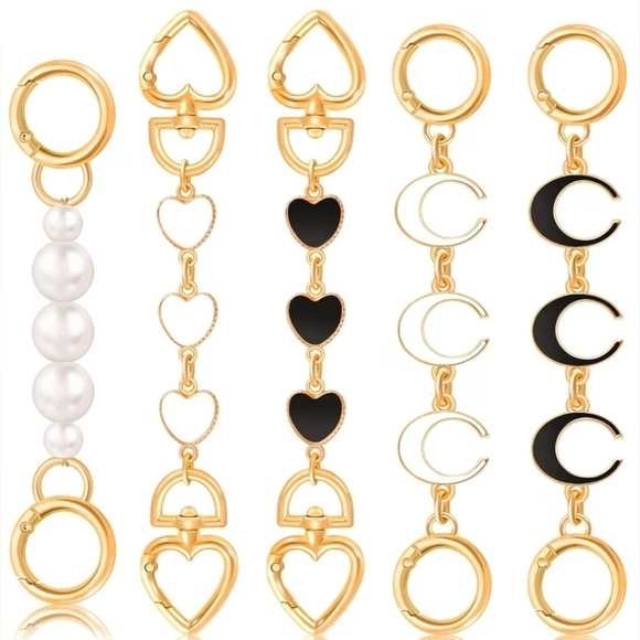 Accessories - Purse Chain Strap Extenders 5piece In Gold And Black.Moon, Heart, Pearl, New